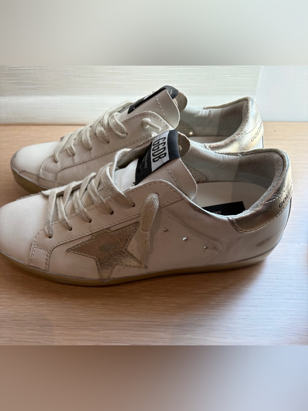 Golden Goose Women’s White Leather Sneakers with Gold Star & Heel